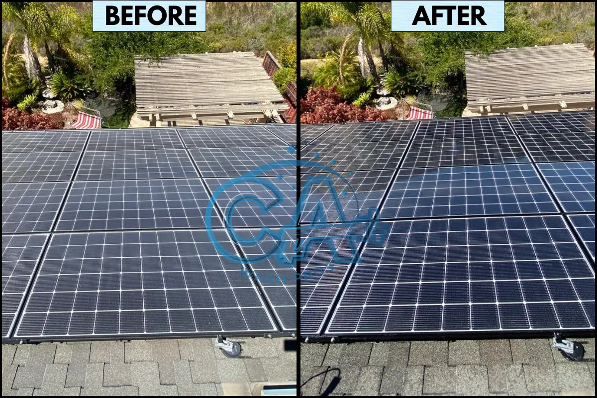 Results of solar panel cleaning service by CA Wash Pros in San Jose, CA.